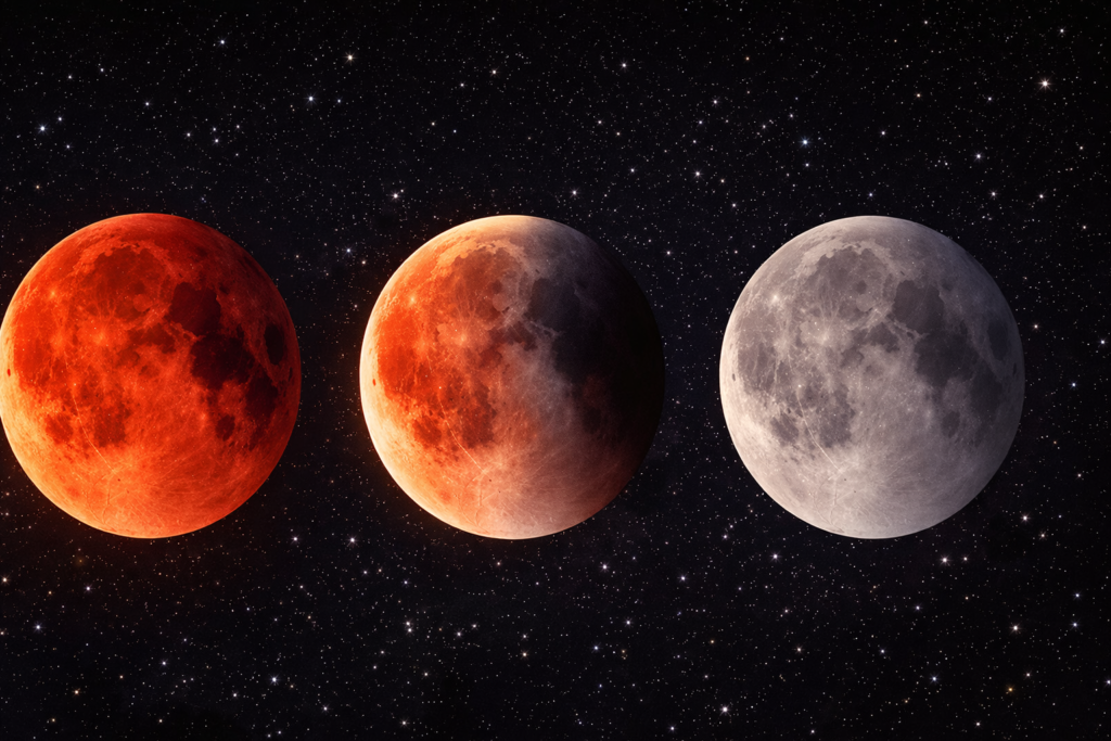 "Comparison of total, partial, and penumbral lunar eclipse phases"