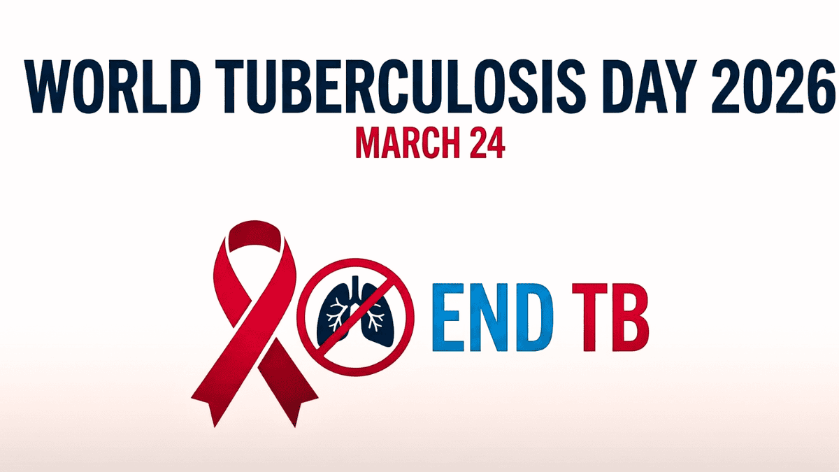 World Tuberculosis Day 2026 awareness image showing TB prevention and symptoms